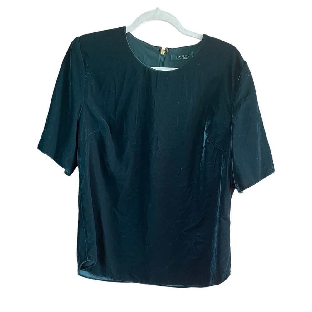 Lauren Ralph Lauren green Velour/Velvet Lined Bell Sleeve Blouse size 12 NWT